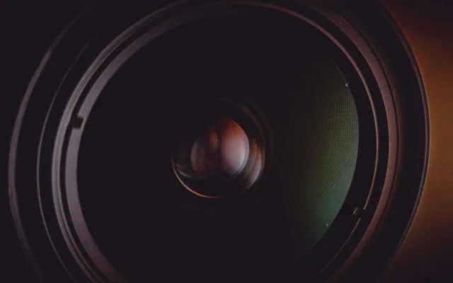 A camera lens up close
